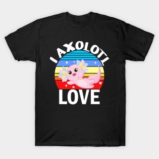 I Axolotl Love Questions of Valentines Day Cute Axolotl Retro Sunset T-Shirt